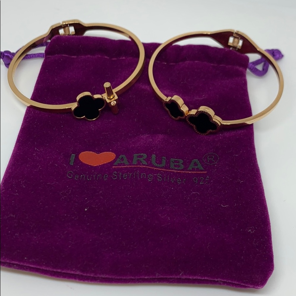 2 Alhambra Style Rose Gold & Black Bracelets